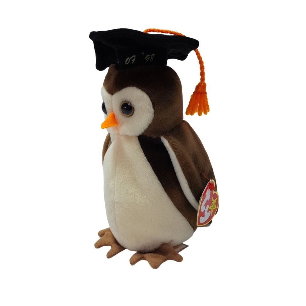 Ty Beanie Baby Wise the Owl Graduation Class of 1998 Brown Plush with Cap Tassel
